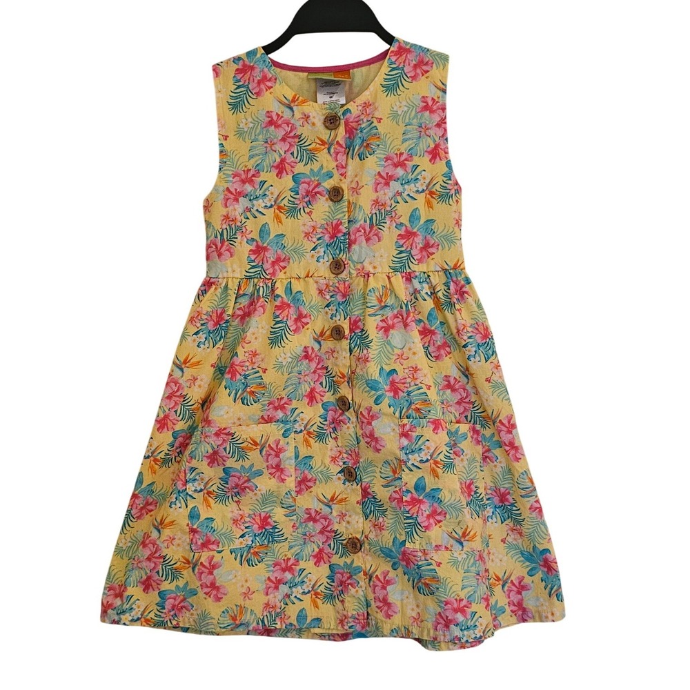 Penelope Mack LTD Kids Girls Yellow Floral Button Front Sleeveless Dress Size 6X